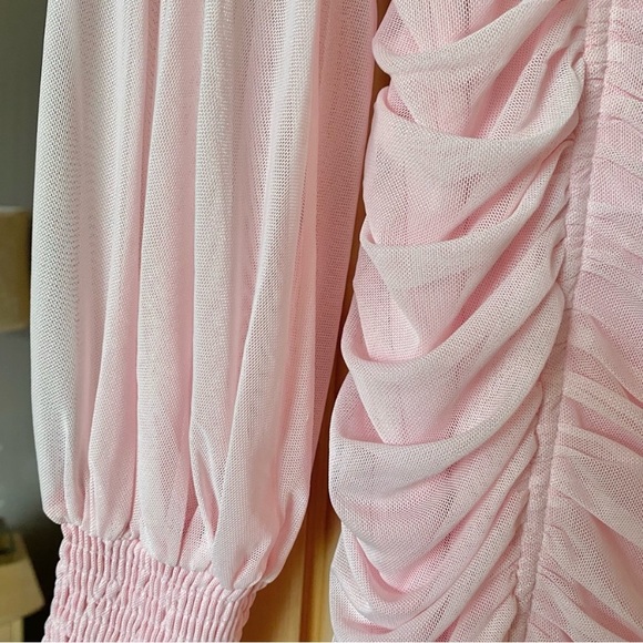 Sugar thrillz mesh puff sleeve ruched mini dress pink dolls kill - Picture 6 of 8